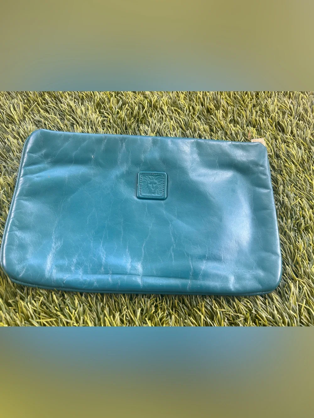 Anne Klein Vintage Teal Leather Cosmetic Pouch